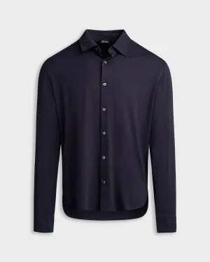 Navy Long Sleeve Cotton Polo Shirt
