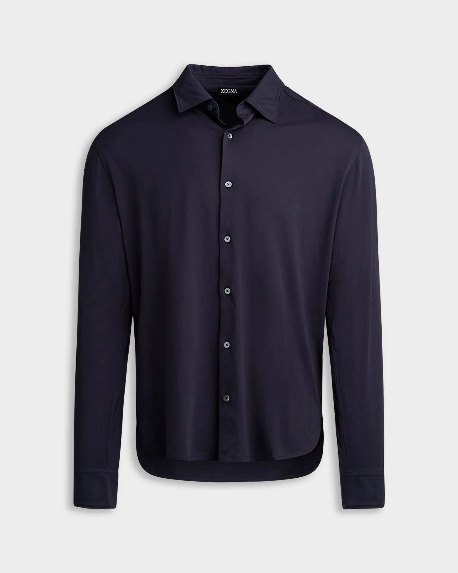 Navy Long Sleeve Cotton Polo Shirt