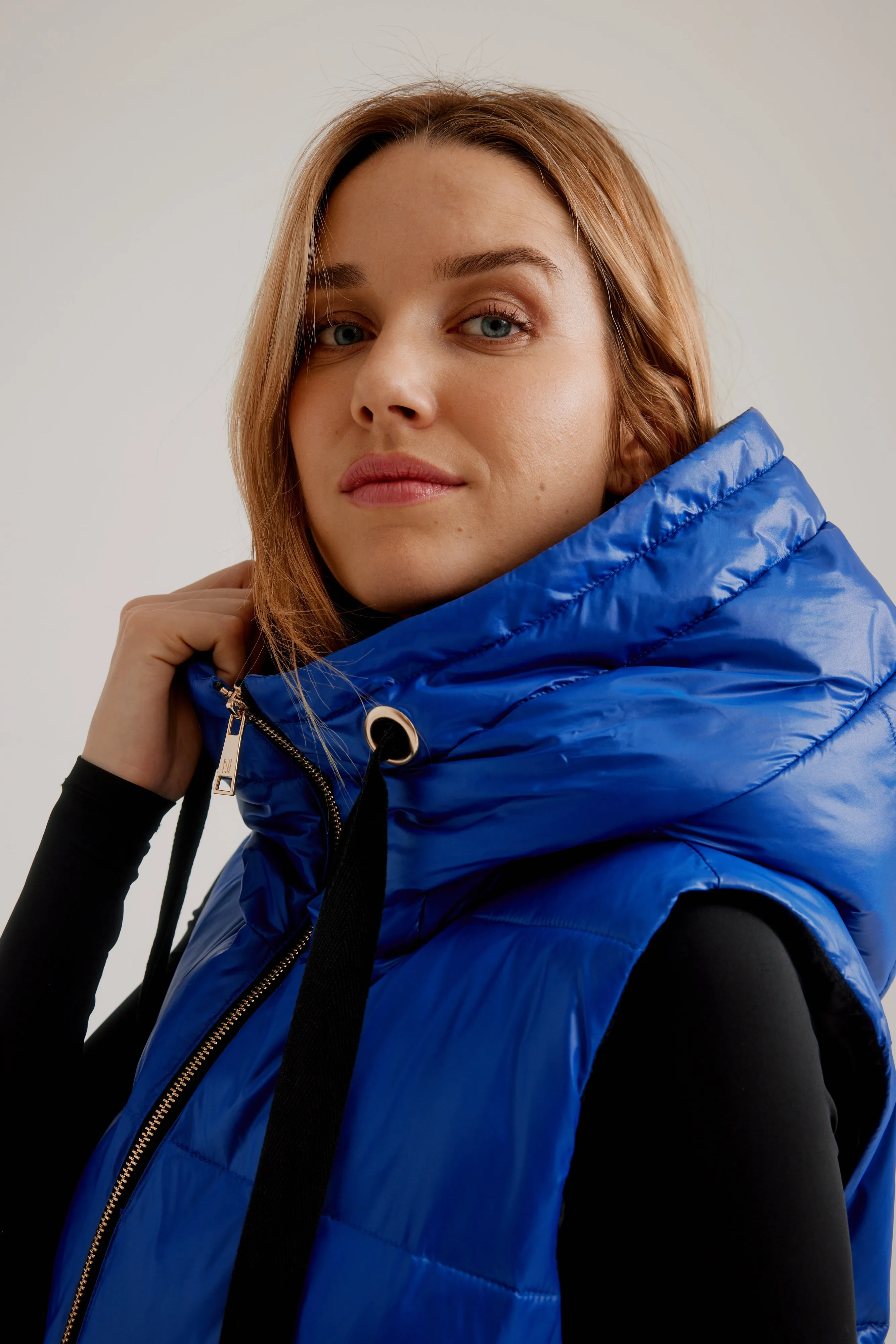 Nikki Jones Vest - Quilted Hooded - Cobalt - MEDIUM