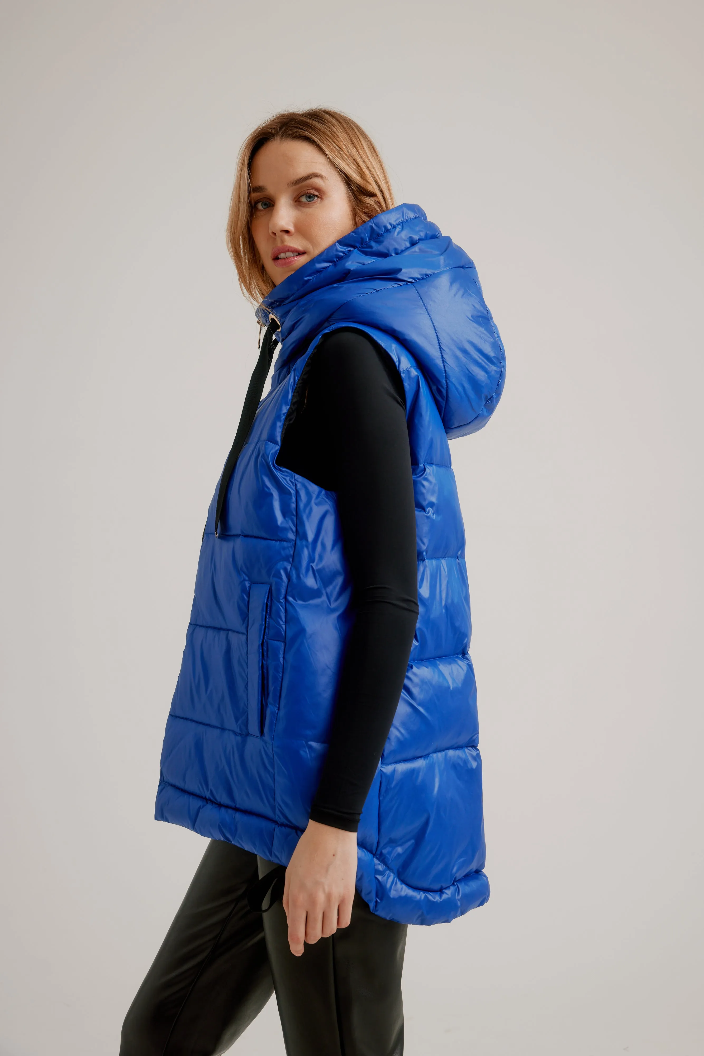 Nikki Jones Vest - Quilted Hooded - Cobalt - MEDIUM