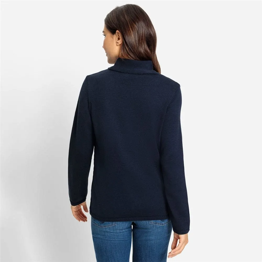Olsen Ribbed Jacket With High Neck and Zip in Navy