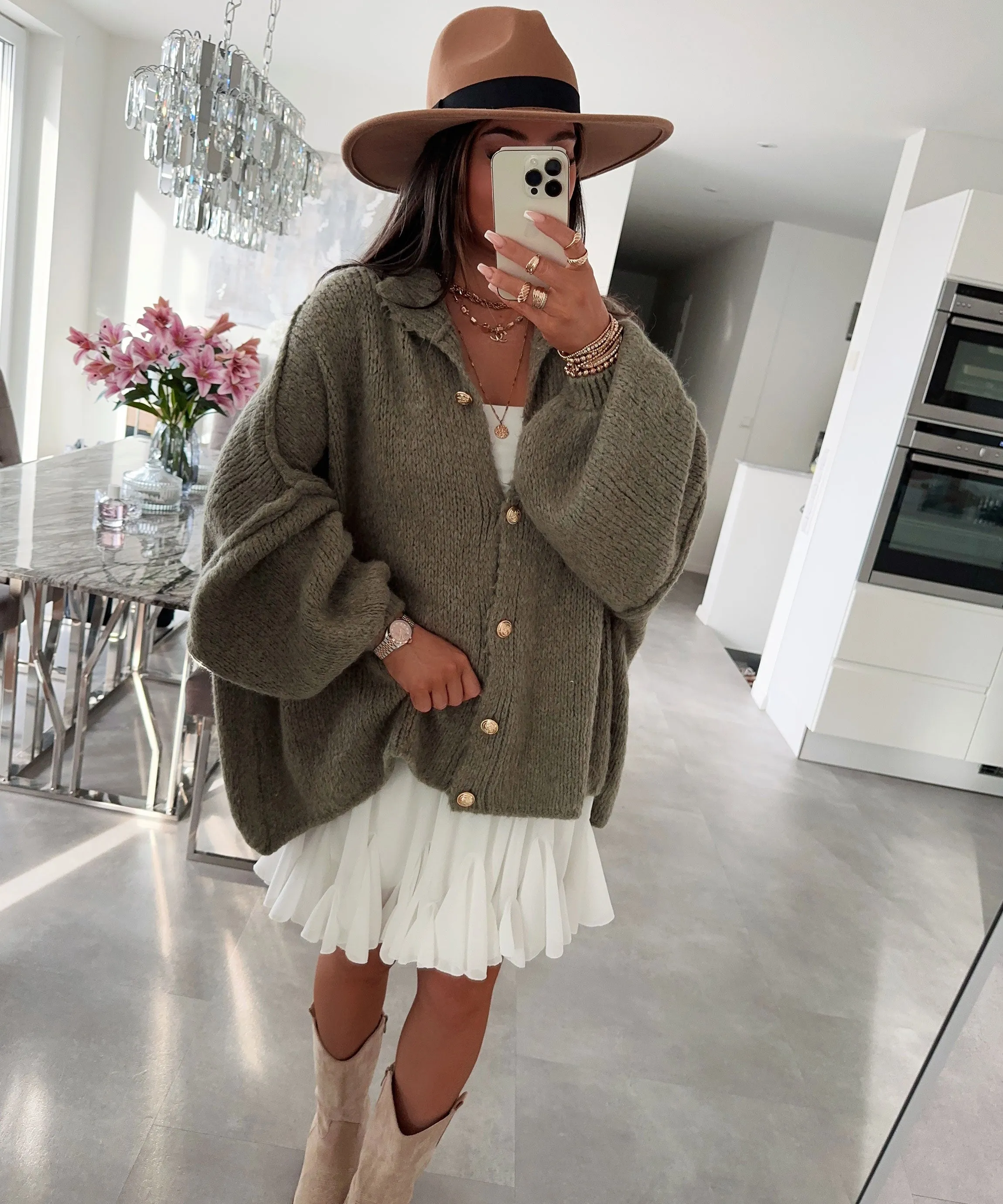 Oversize Strickjacke Jalsien Khaki