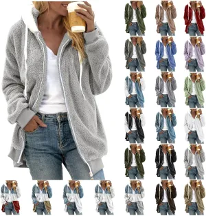 Oversized Fuzzy Fleece Jackets For Women Fashion 2024 Color Block Faux Fur Cardigan Coat Shaggy Warm Winter Outerwear