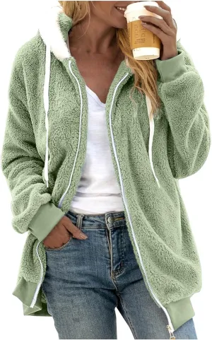 Oversized Fuzzy Fleece Jackets For Women Fashion 2024 Color Block Faux Fur Cardigan Coat Shaggy Warm Winter Outerwear