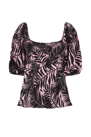 Pale Pink with Black Tropical Shirred Top