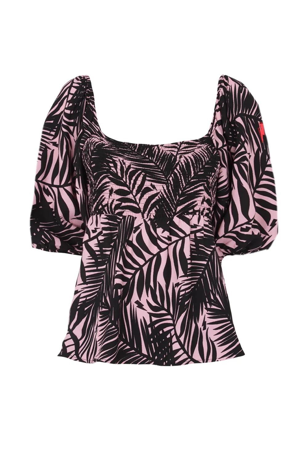Pale Pink with Black Tropical Shirred Top