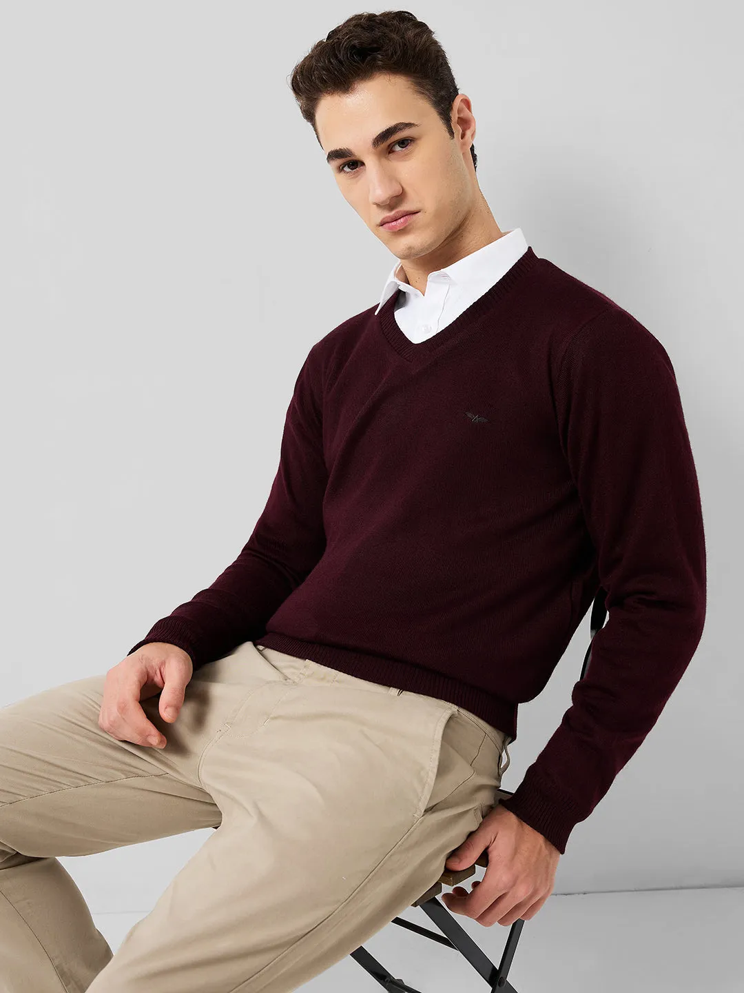 Park Avenue Men Red Solid Regular Fit Acrylic Blend Sweaters