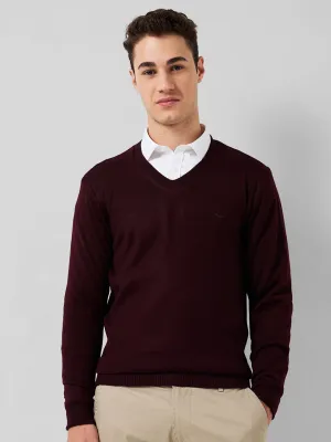 Park Avenue Men Red Solid Regular Fit Acrylic Blend Sweaters