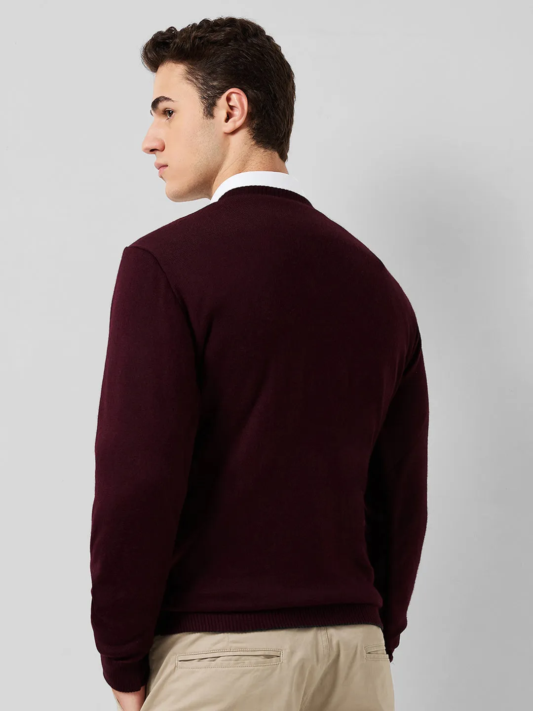 Park Avenue Men Red Solid Regular Fit Acrylic Blend Sweaters