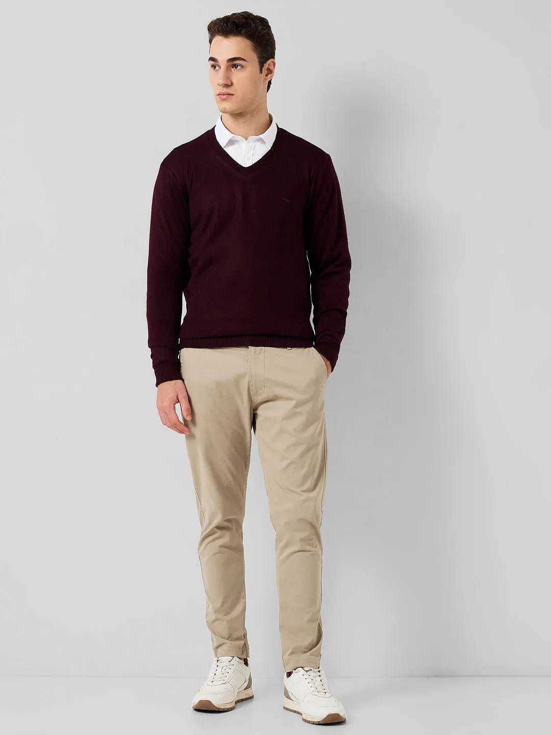 Park Avenue Men Red Solid Regular Fit Acrylic Blend Sweaters