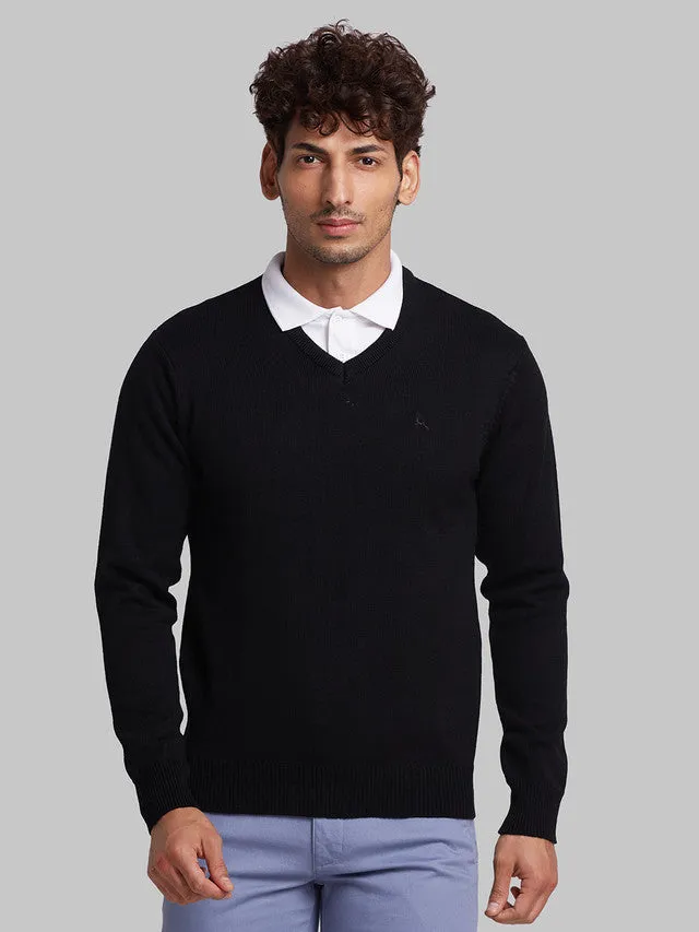 Parx Men Black Solid Acrylic Sweaters