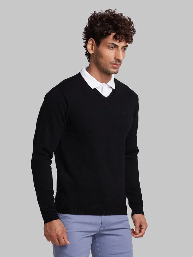 Parx Men Black Solid Acrylic Sweaters