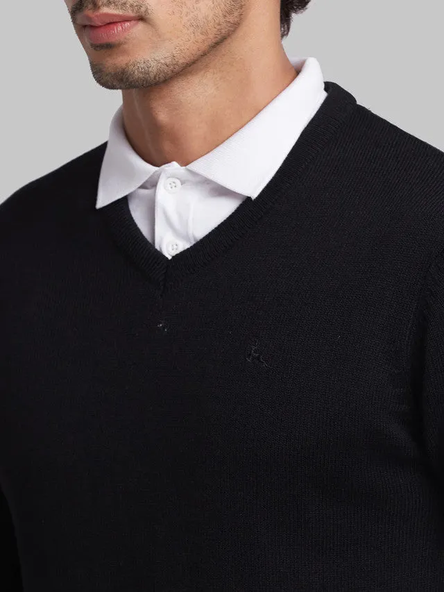 Parx Men Black Solid Acrylic Sweaters