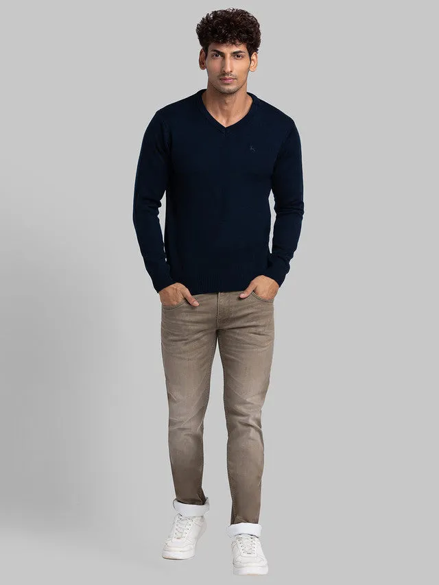 Parx Men Blue Solid Acrylic Sweaters