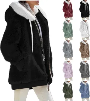 PETYCZEN Winter Jackets for Women Warm Fuzzy Sherpa Lined Plus Size Coats Casual Long Sleeve Zip Up Fleece Jacket Outerwear