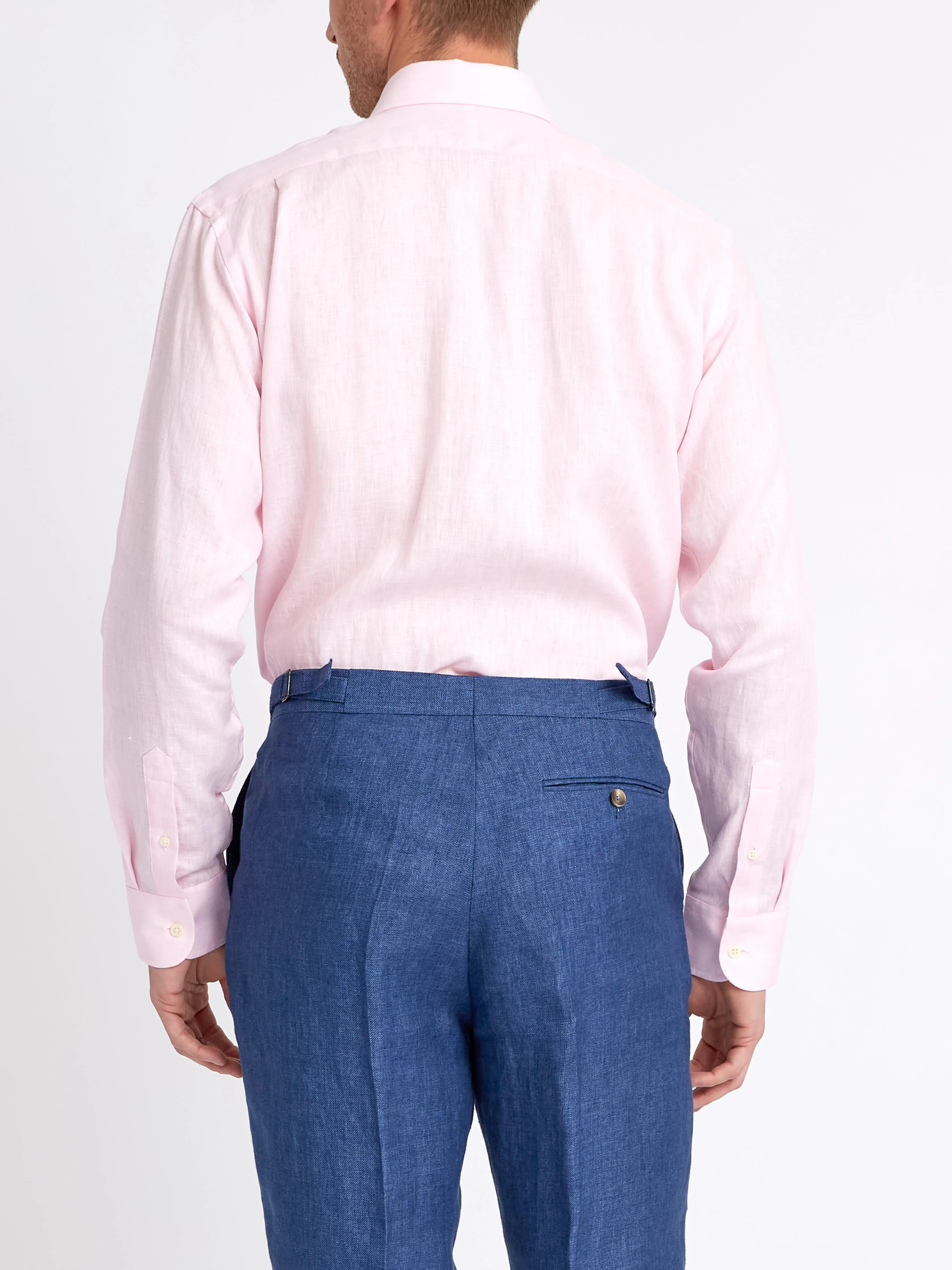 Pink Bridford Linen Cutaway Collar Shirt