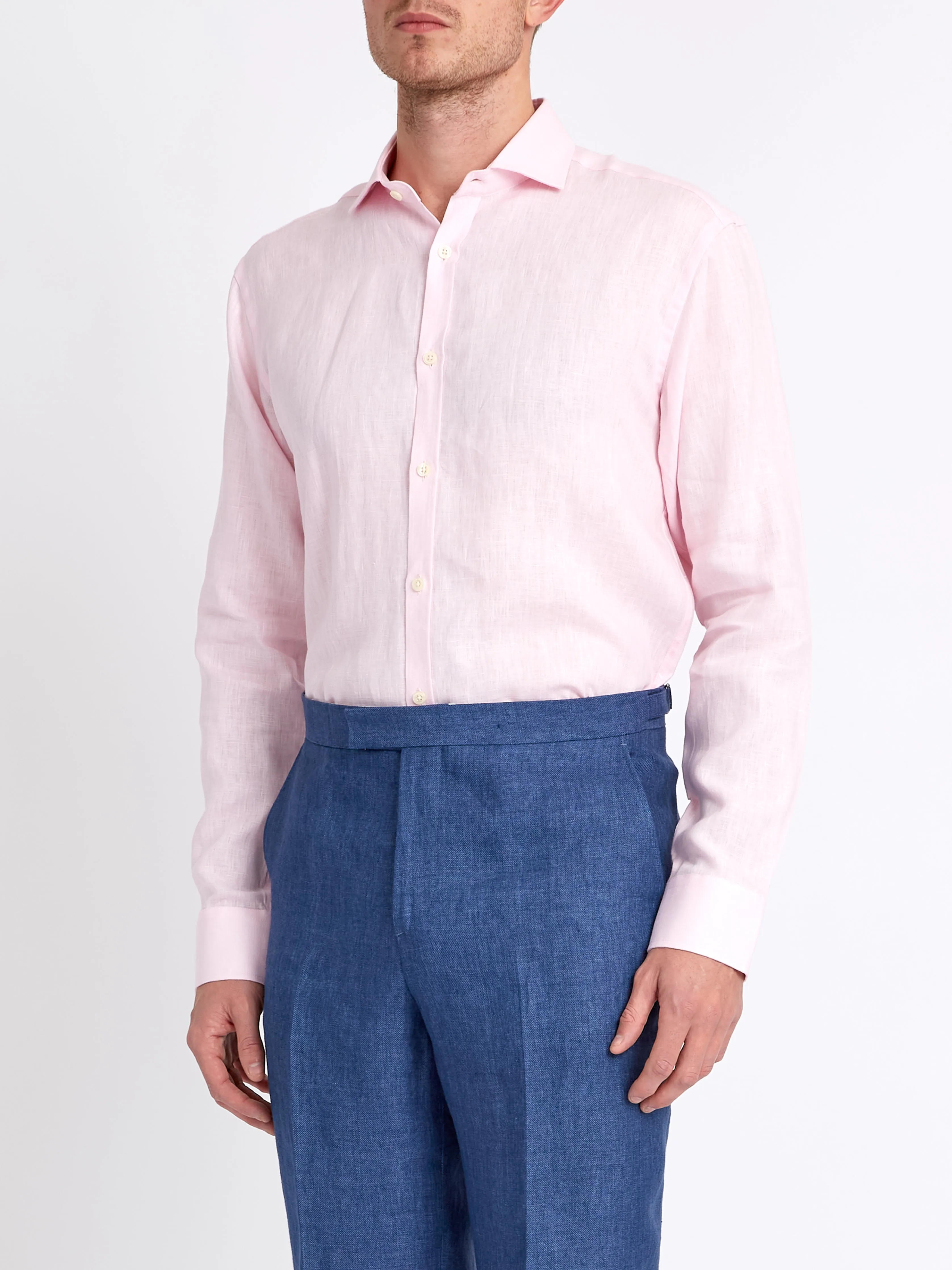 Pink Bridford Linen Cutaway Collar Shirt