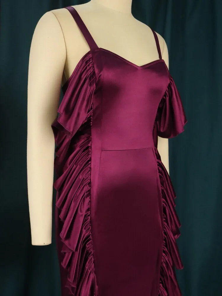 Plus Size  Ruffle Long Casual  thin Strap Elegant Party Dress