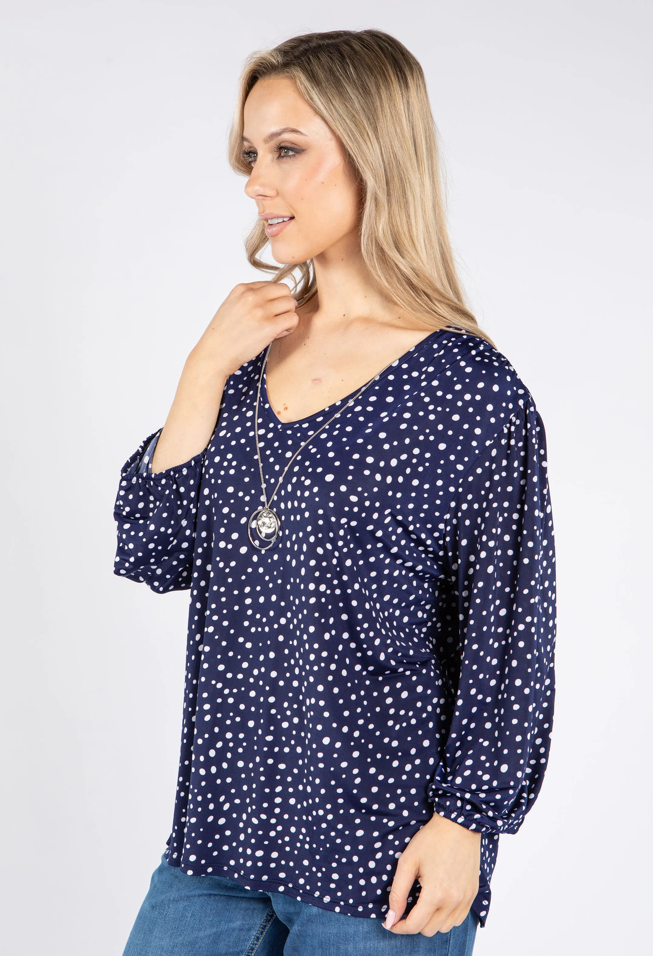 Polka Dot Soft V Neck Top