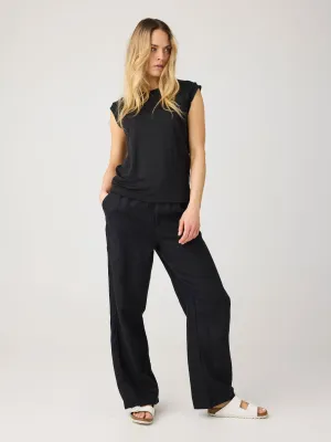 POSEY wide mid-rise linen pants - GOTS/Vegan - Black Jet