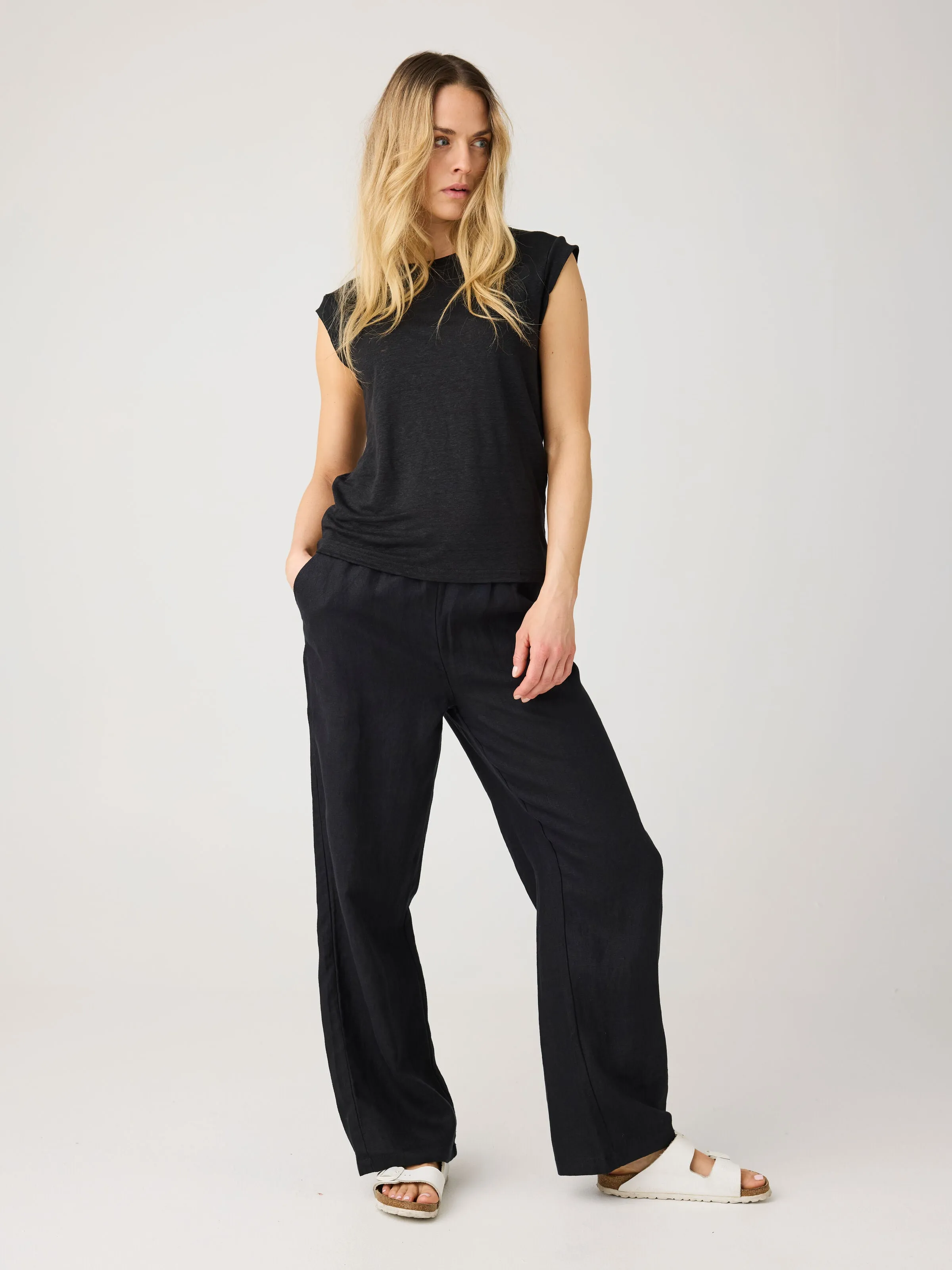POSEY wide mid-rise linen pants - GOTS/Vegan - Black Jet