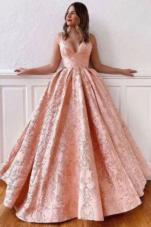 Promfast Ball Gown Spaghetti Straps Cross Back Blush Pink Long Prom Dresses PFP1881