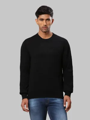 Raymond Men Black Structure Cable Acrylic Blend Full Sleeve Sweaters