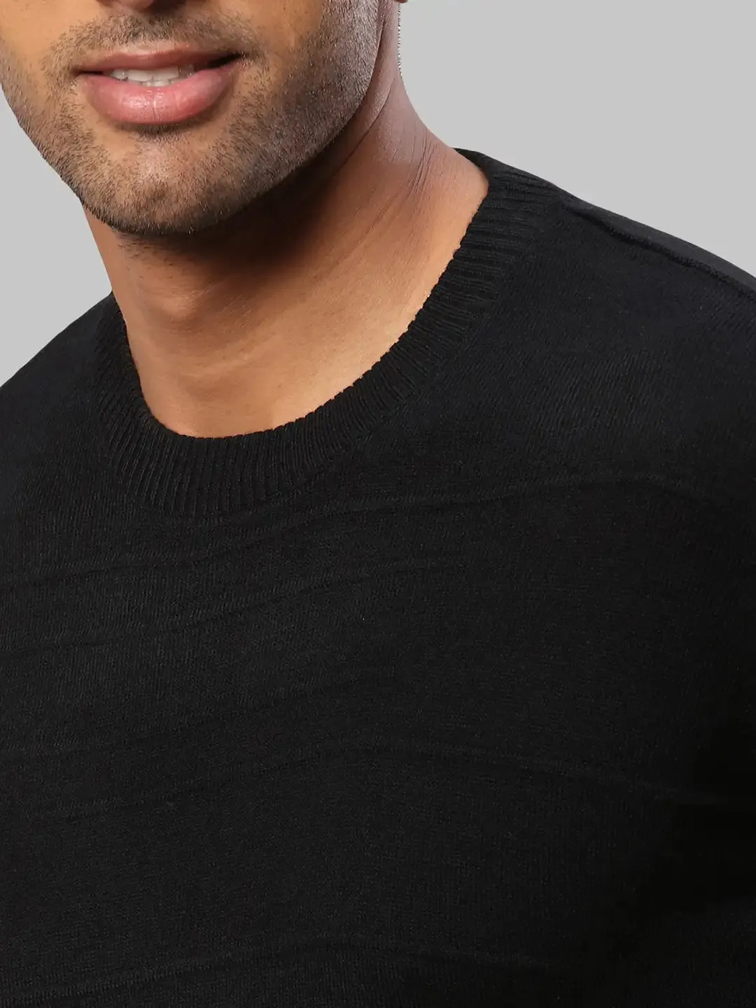 Raymond Men Black Structure Cable Acrylic Blend Full Sleeve Sweaters