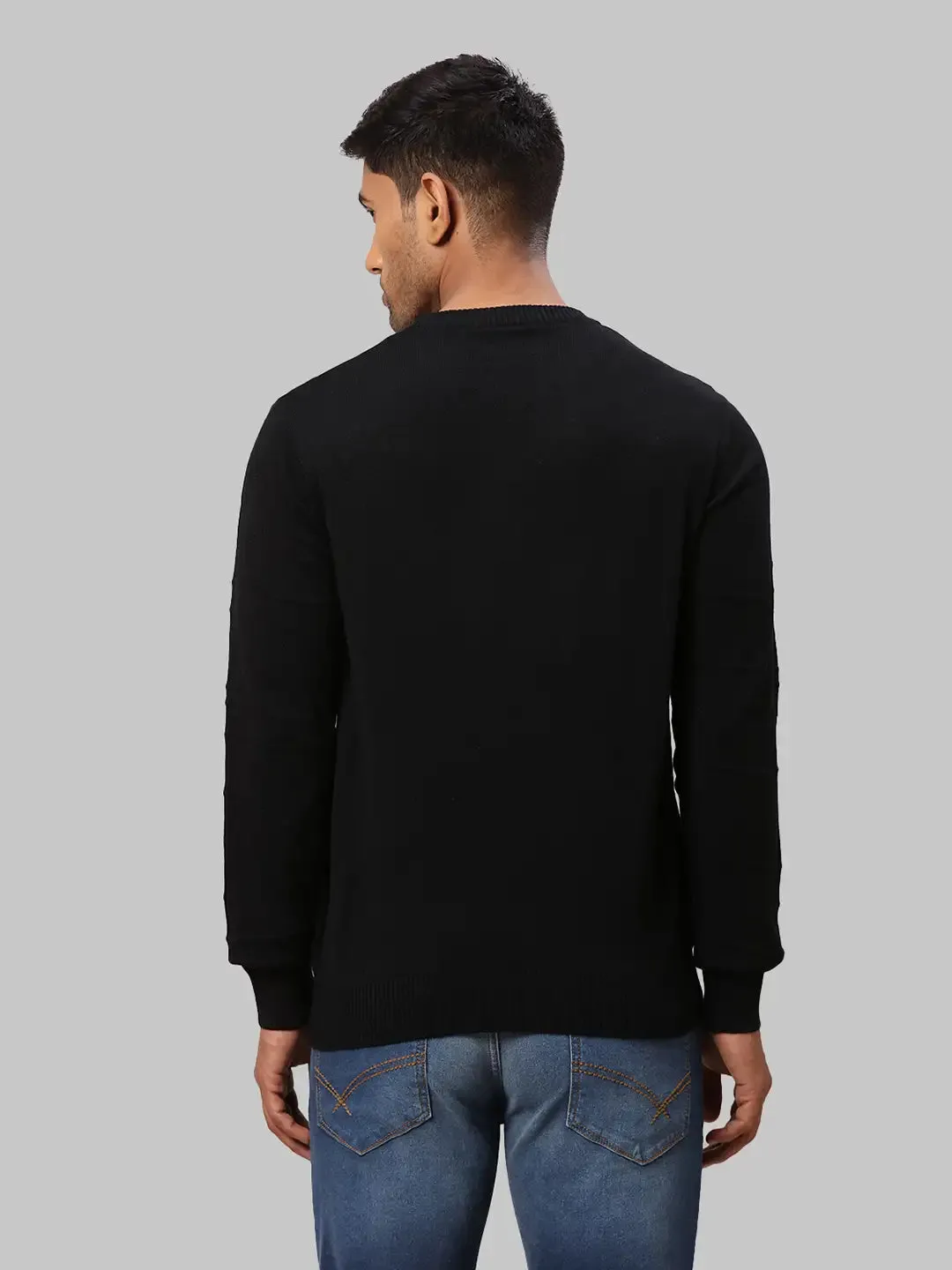 Raymond Men Black Structure Cable Acrylic Blend Full Sleeve Sweaters