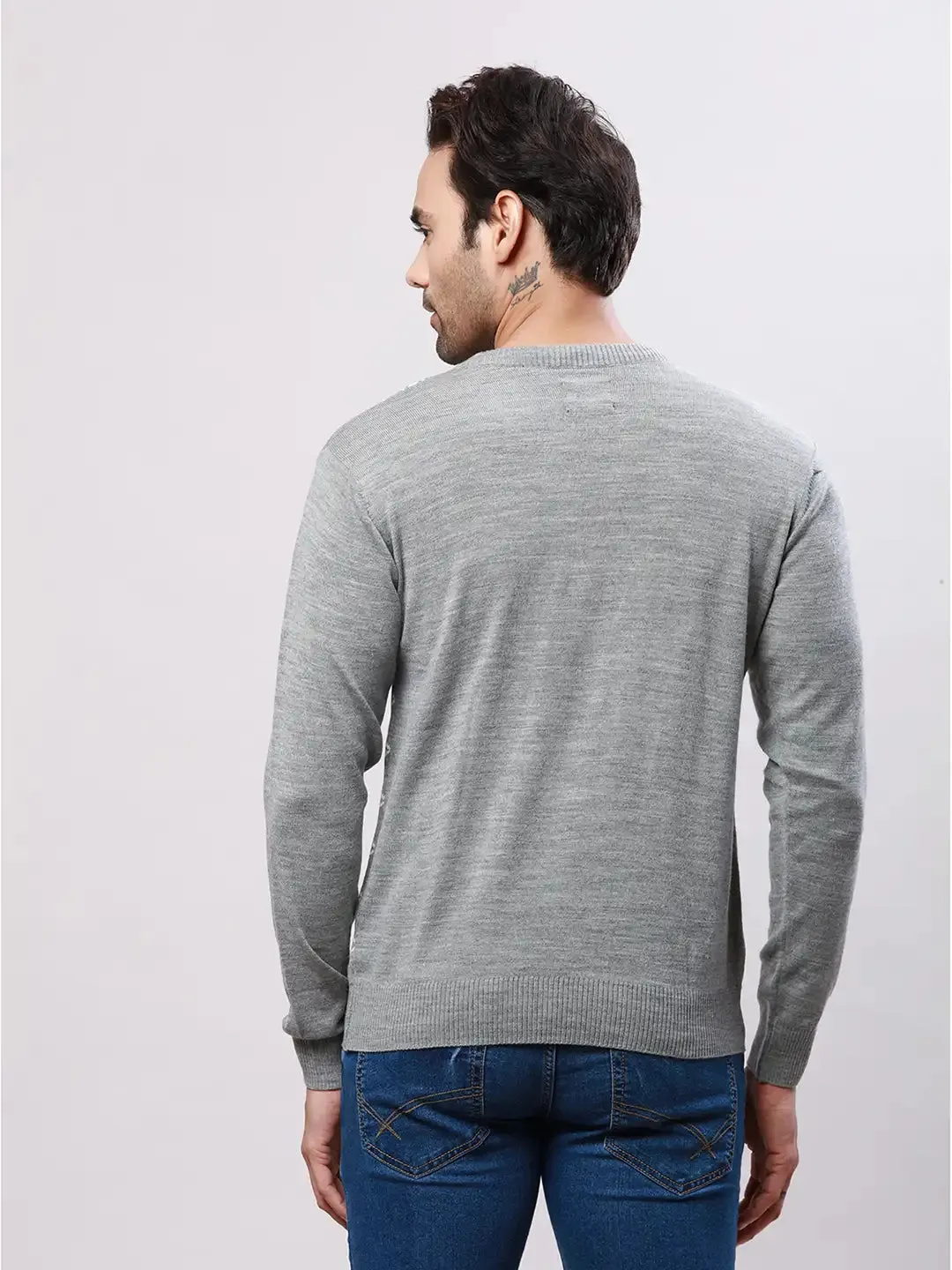 Raymond Men Grey Jacquard Acrylic Blend Sweaters