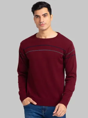Raymond Men Maroon Stripe Acrylic Blend Sweaters