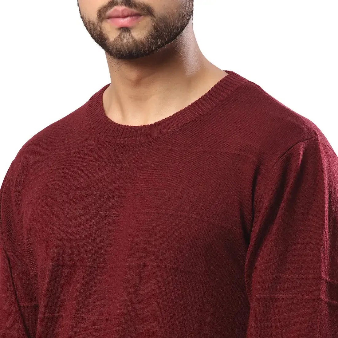 Raymond Men Maroon Structure Cable Acrylic Blend Full Sleeve Sweaters