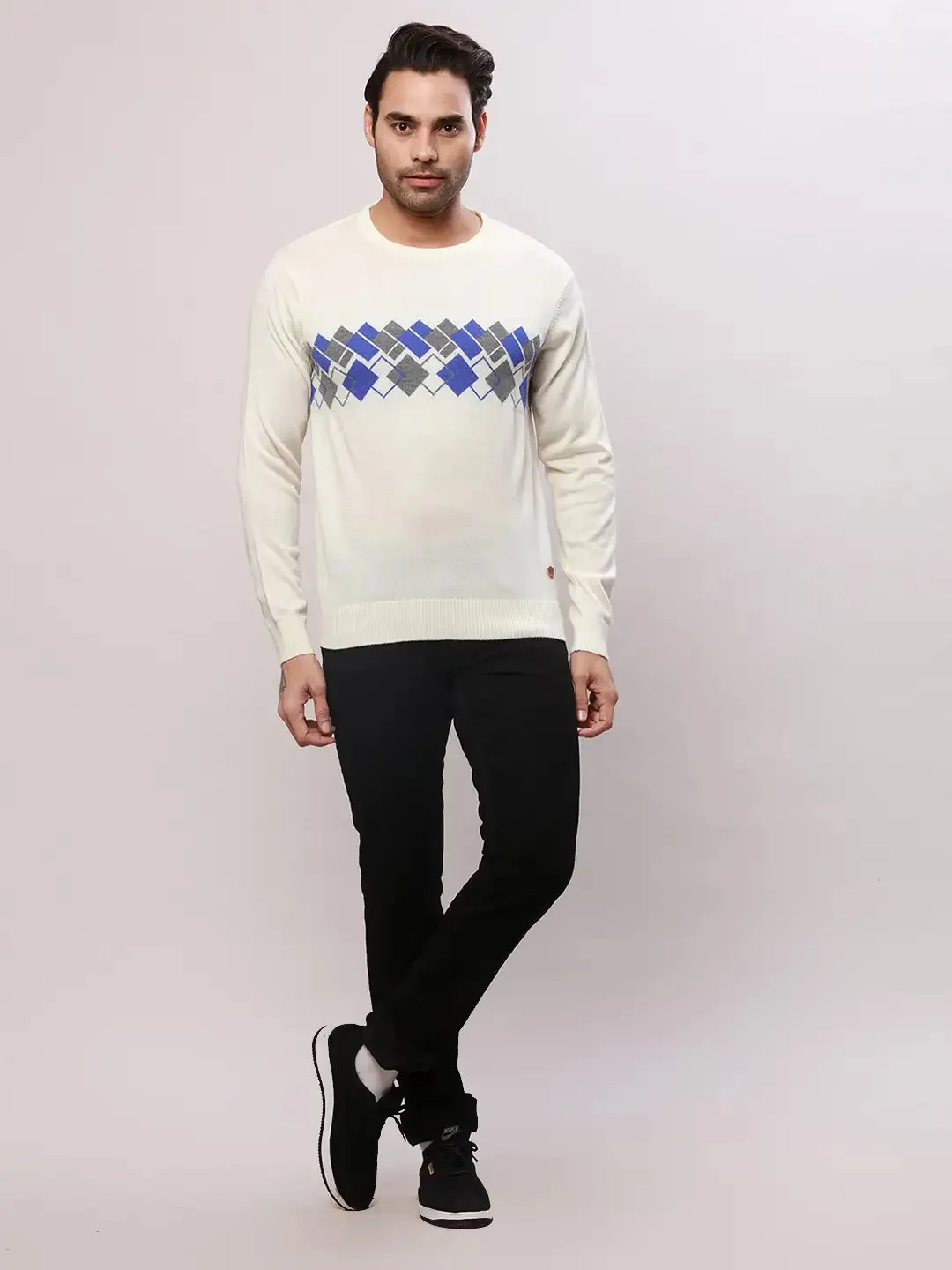 Raymond Men White Argyle Acrylic Blend Sweaters