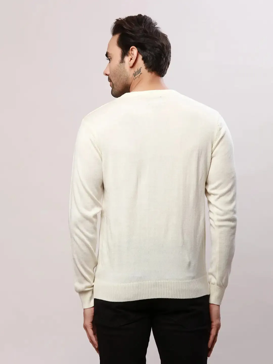 Raymond Men White Argyle Acrylic Blend Sweaters