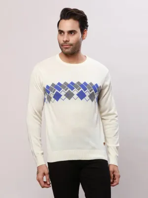 Raymond Men White Argyle Acrylic Blend Sweaters