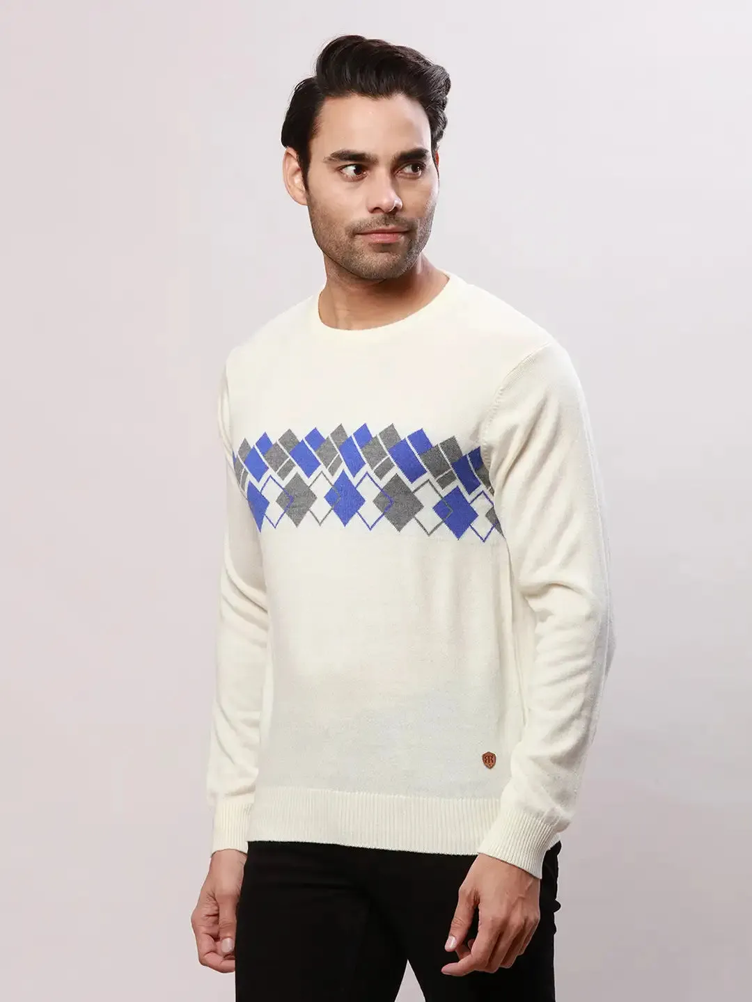 Raymond Men White Argyle Acrylic Blend Sweaters
