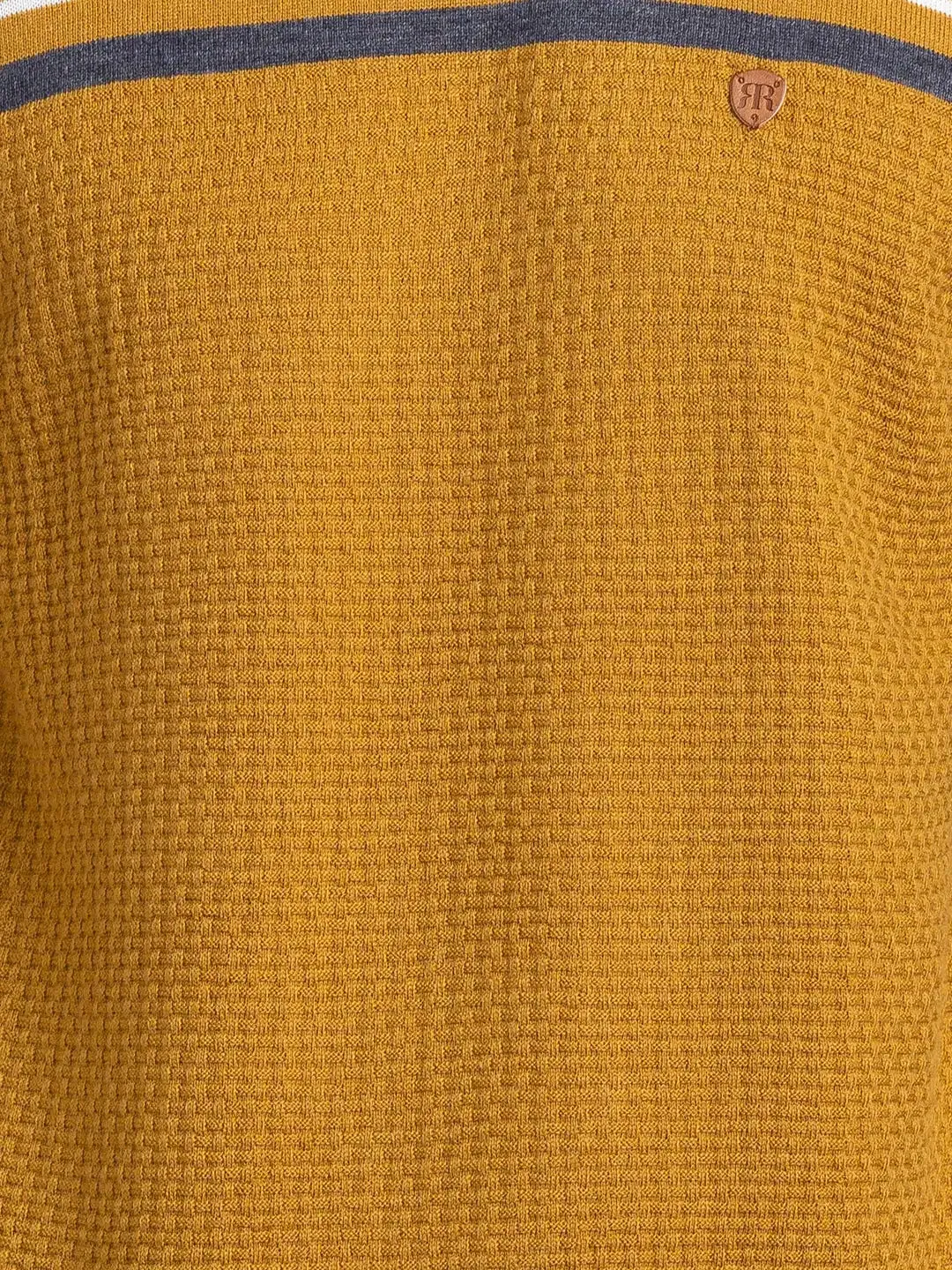 Raymond Men Yellow Stripe Acrylic Blend Sweaters