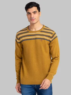 Raymond Men Yellow Stripe Acrylic Blend Sweaters
