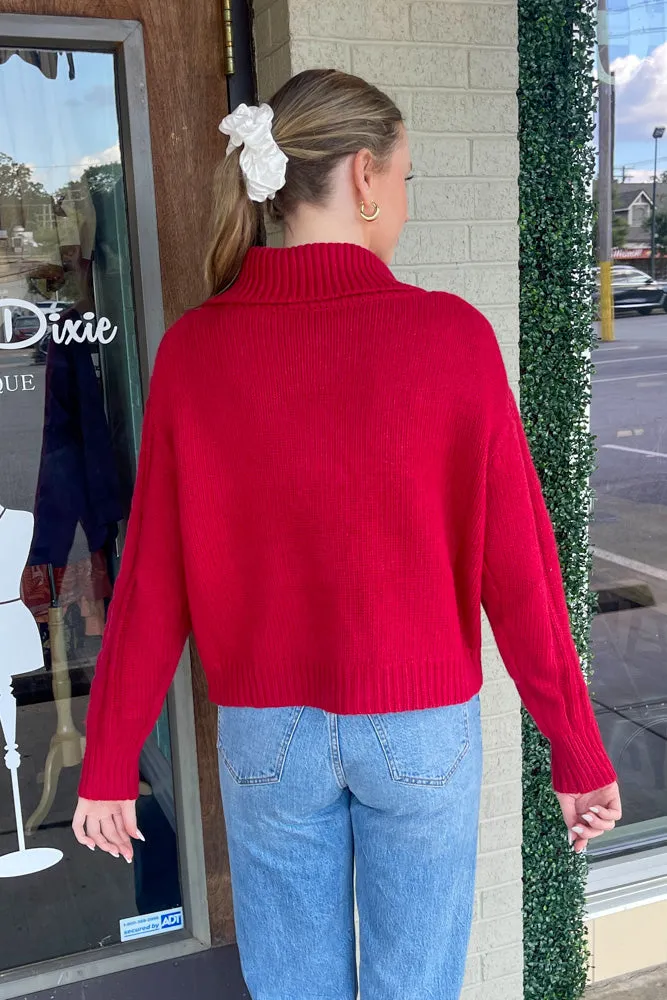 SALE-Collared Zip Wool Sweater-Red