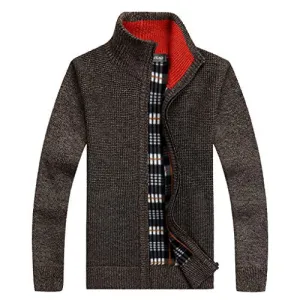 Shengweiao Men's Zip Knitted Cardigan Sweater (X-Large, Brown)