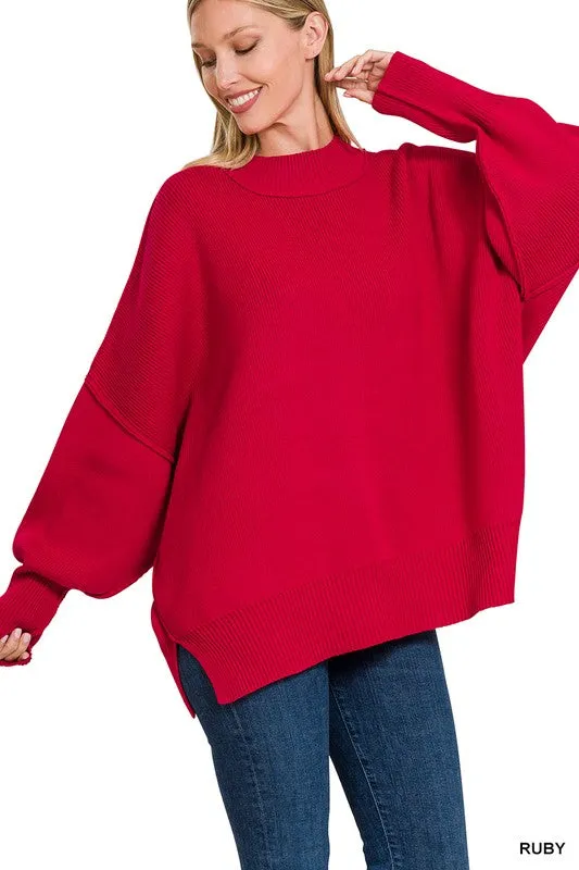 Side Slit Oversized Sweater - MULTI COLORS