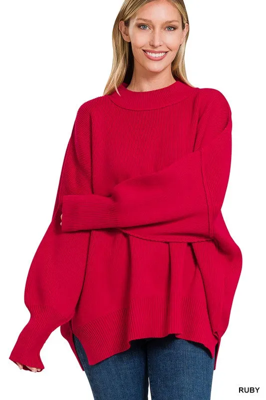 Side Slit Oversized Sweater - MULTI COLORS