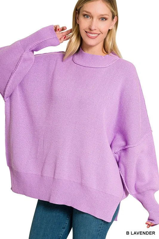 Side Slit Oversized Sweater - MULTI COLORS