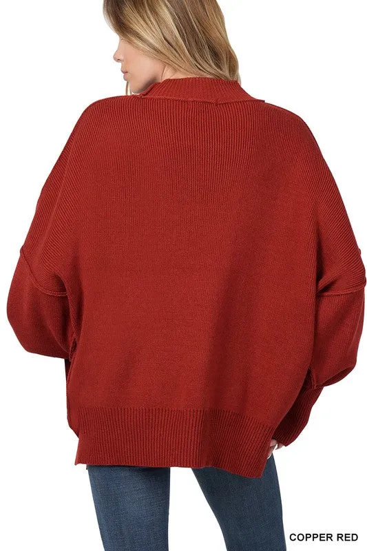 Side Slit Oversized Sweater - MULTI COLORS