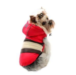 Soft Stripe Puffer Pet Coat - Red