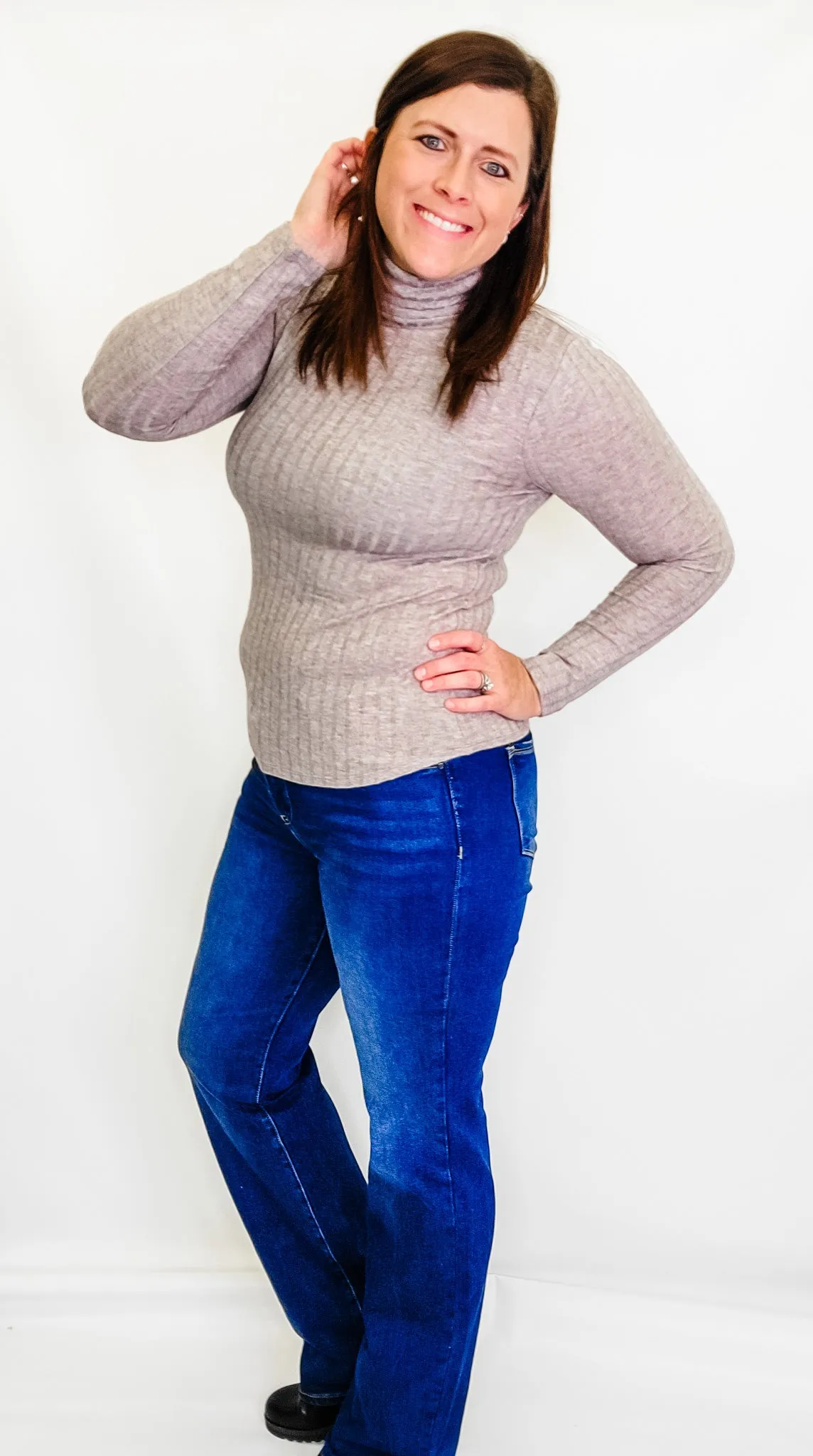 Solid, Ribbed Turtleneck Long Sleeves