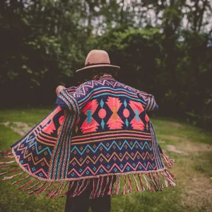 Southwest Fringe Cardigan- Blue/Patterns