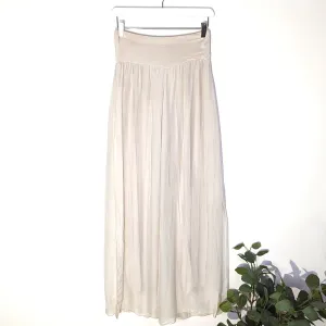 Straight leg silk trousers with side splits on legs and comfortable underlayer