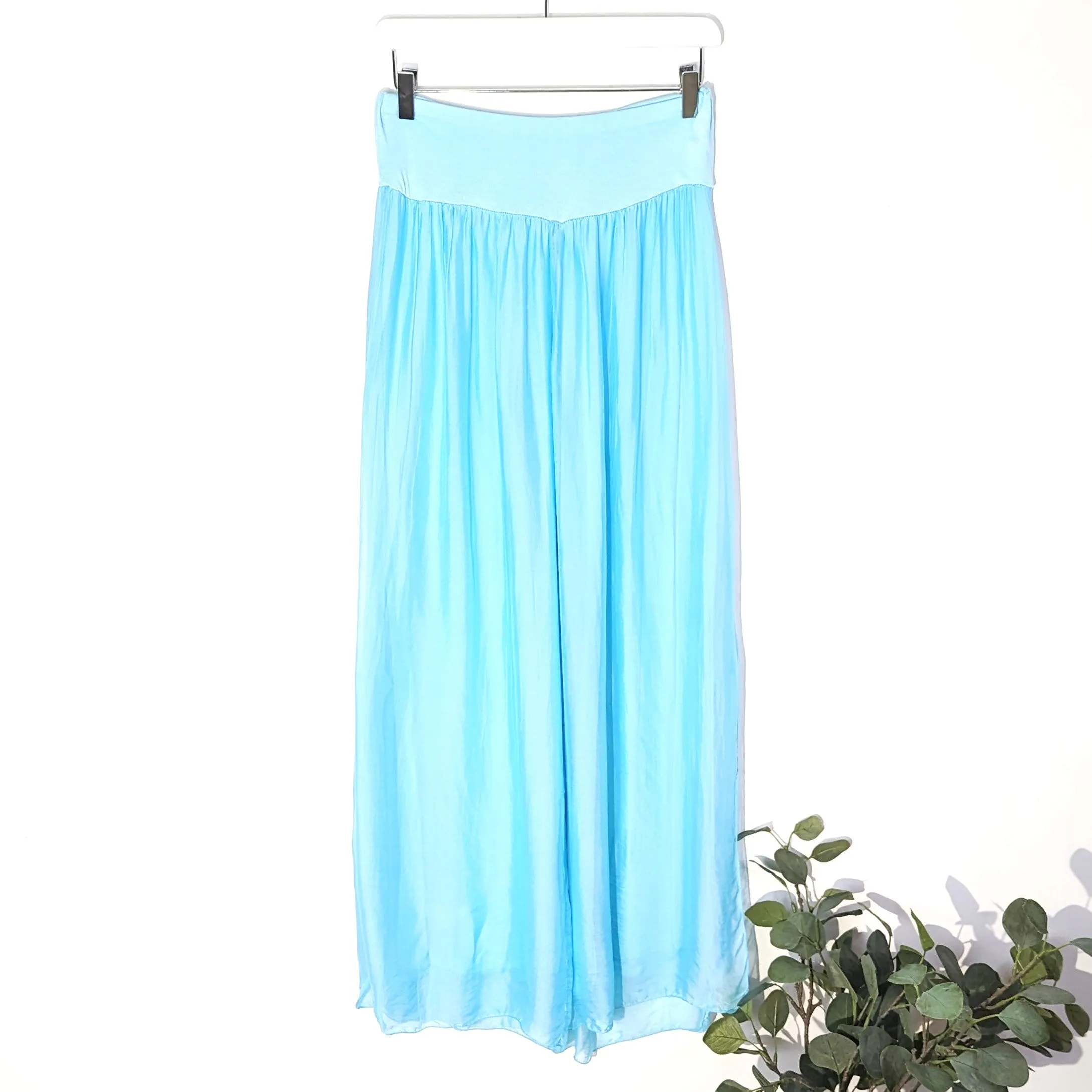Straight leg silk trousers with side splits on legs and comfortable underlayer