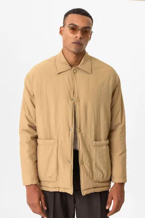 Taupe Lightly Padded Men's Jacket with Cargo Pockets - Wessi